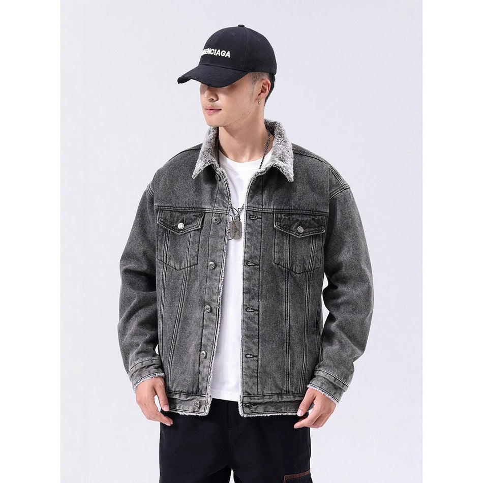 Men’s Retro Denim Fleece-Lined Jacket Autumn Winter Trendy