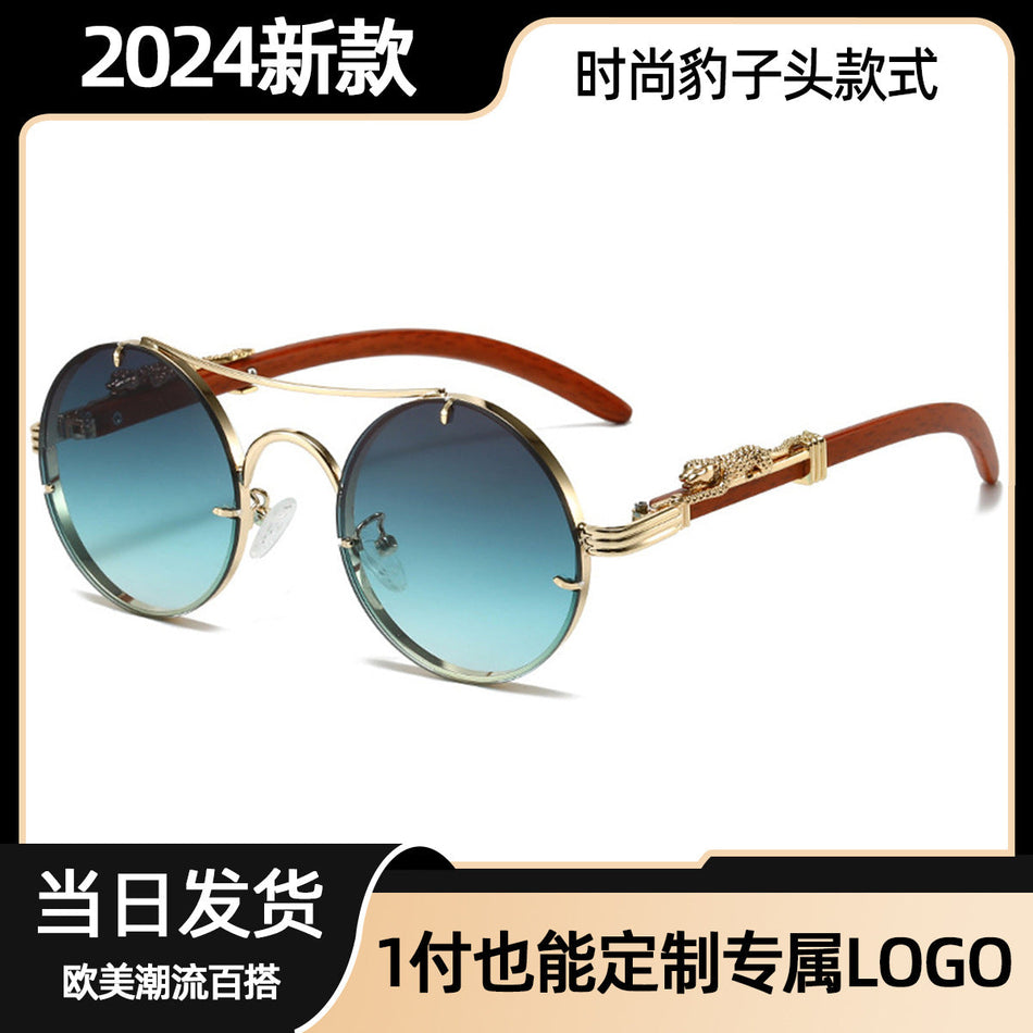 STOCK-2024 Leopard Head Round Sunglasses – Unisex Metal Style