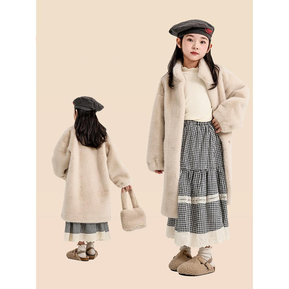 Girls Long Imitation Fur Coat Plush Thickened Warm Mink
