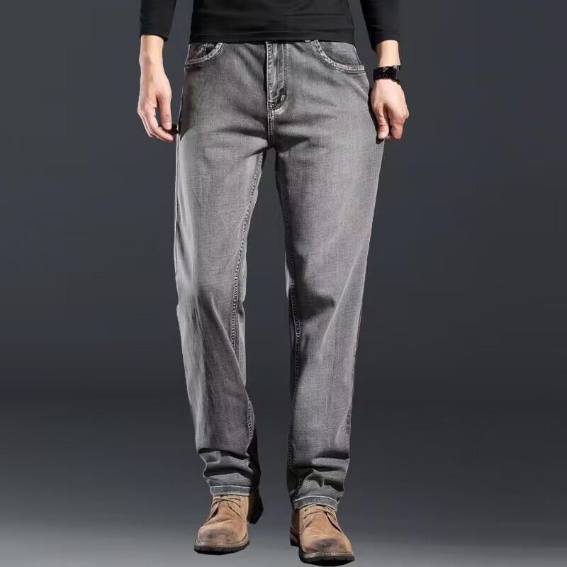 Men's Smoke Grey Winter Jeans – Loose Fit, Plus Size