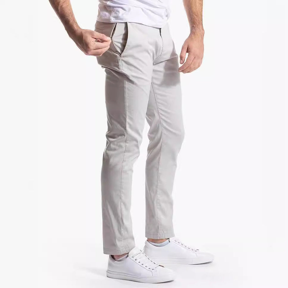 Men’s Cotton Business Pants – Straight Twill High-Elastic