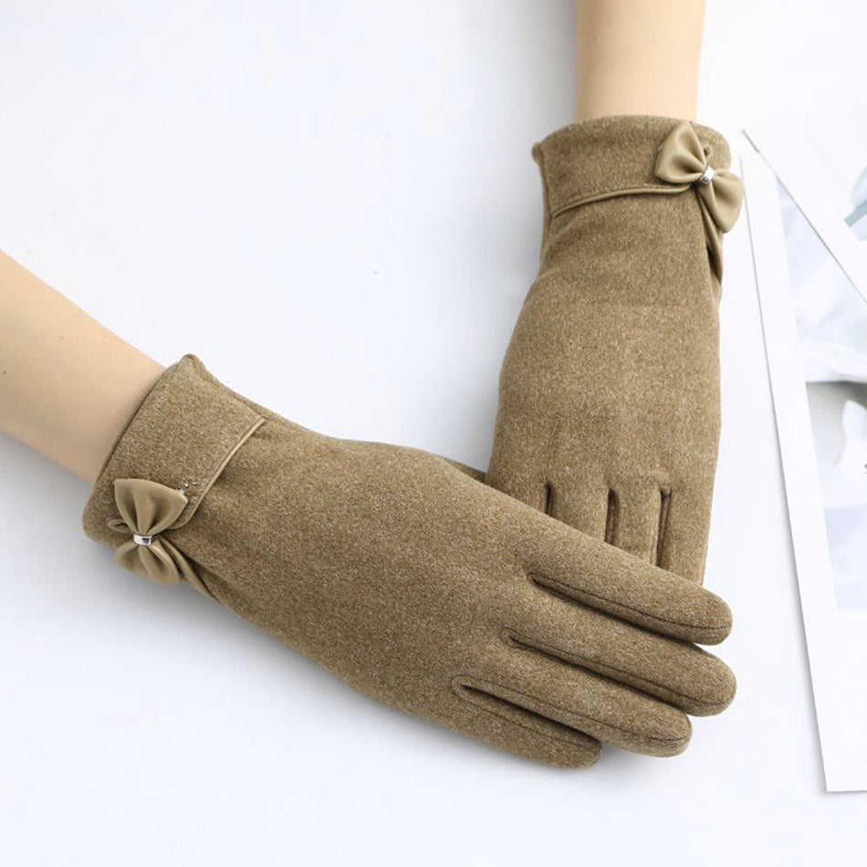 Rabbit Fur Leather Knot Gloves