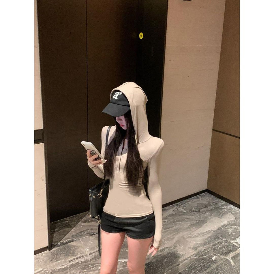 Slim Fit Half-Button Hooded Sweatshirt
