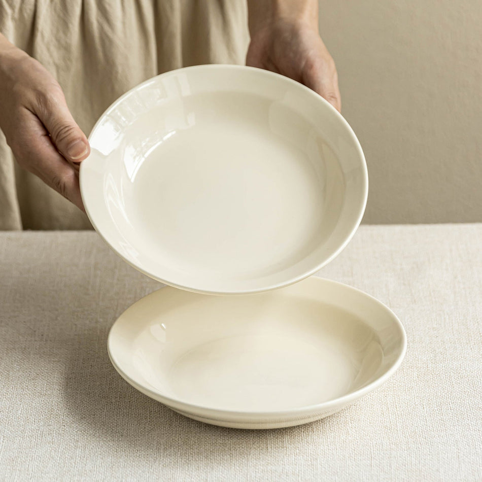 Cream Ceramic Deep Plate for Household & Western Dining