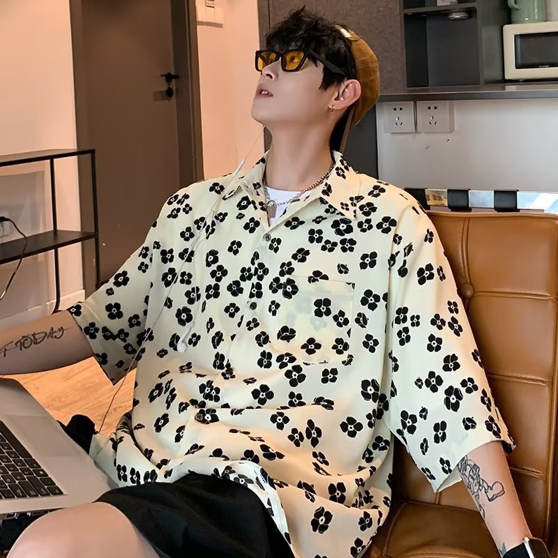 STOCK-Men’s Hawaiian Floral Shirt – Tropical Summer Vacation Top