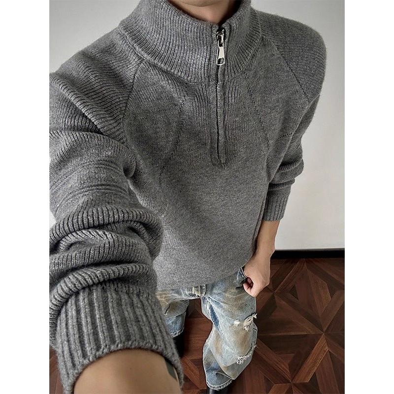 Men’s American Style Black Half Zipper Winter Sweater