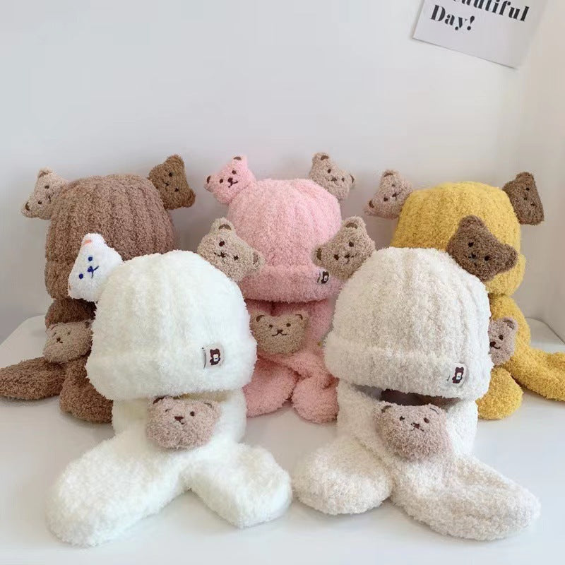 Bear Plush Baby Hat & Scarf – Cute Warm Ear Protection Set