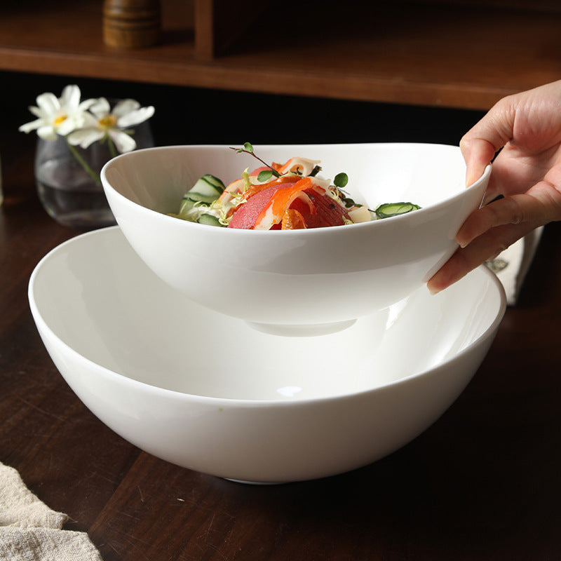 Yuanbao White Ceramic Bowl for Noodles, Fruit & Dessert