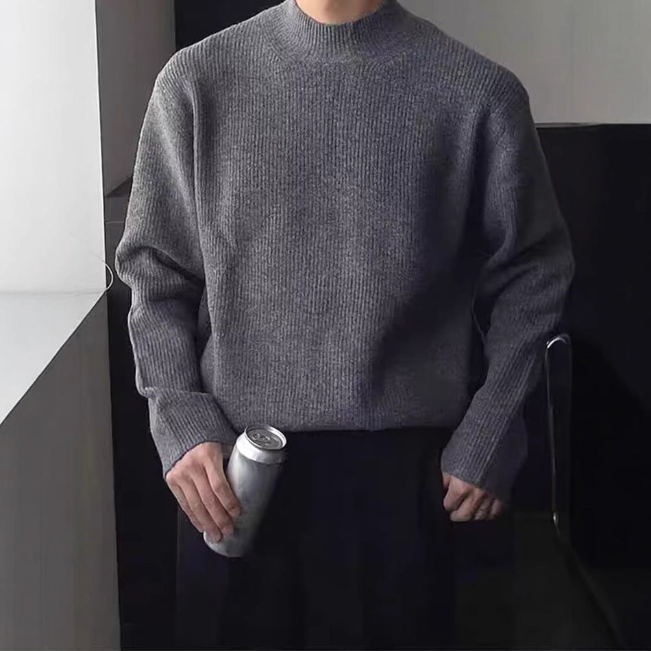 Men’s Mock Collar Wool Sweater – Slim Core-Spun Knit