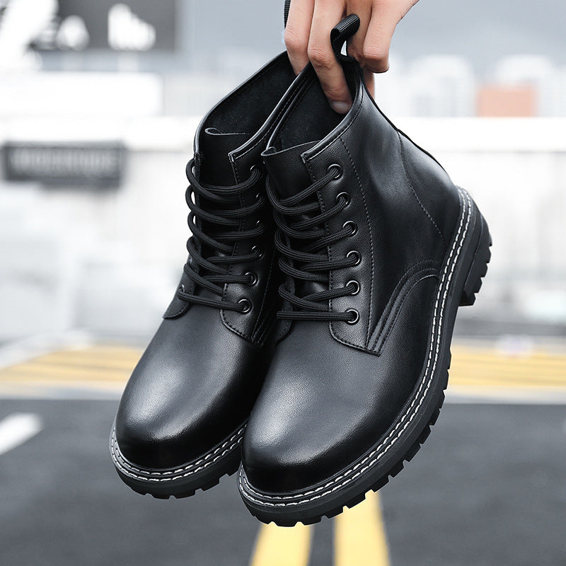 Men’s Fleece-Lined Cowhide Korean Martin Boots