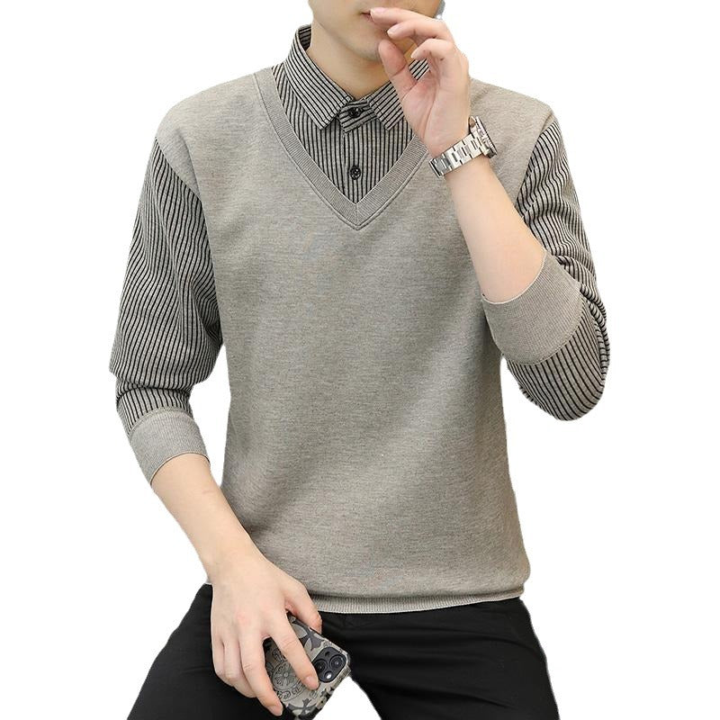 Men’s Fake Two-Piece| Striped Spring Top 2025