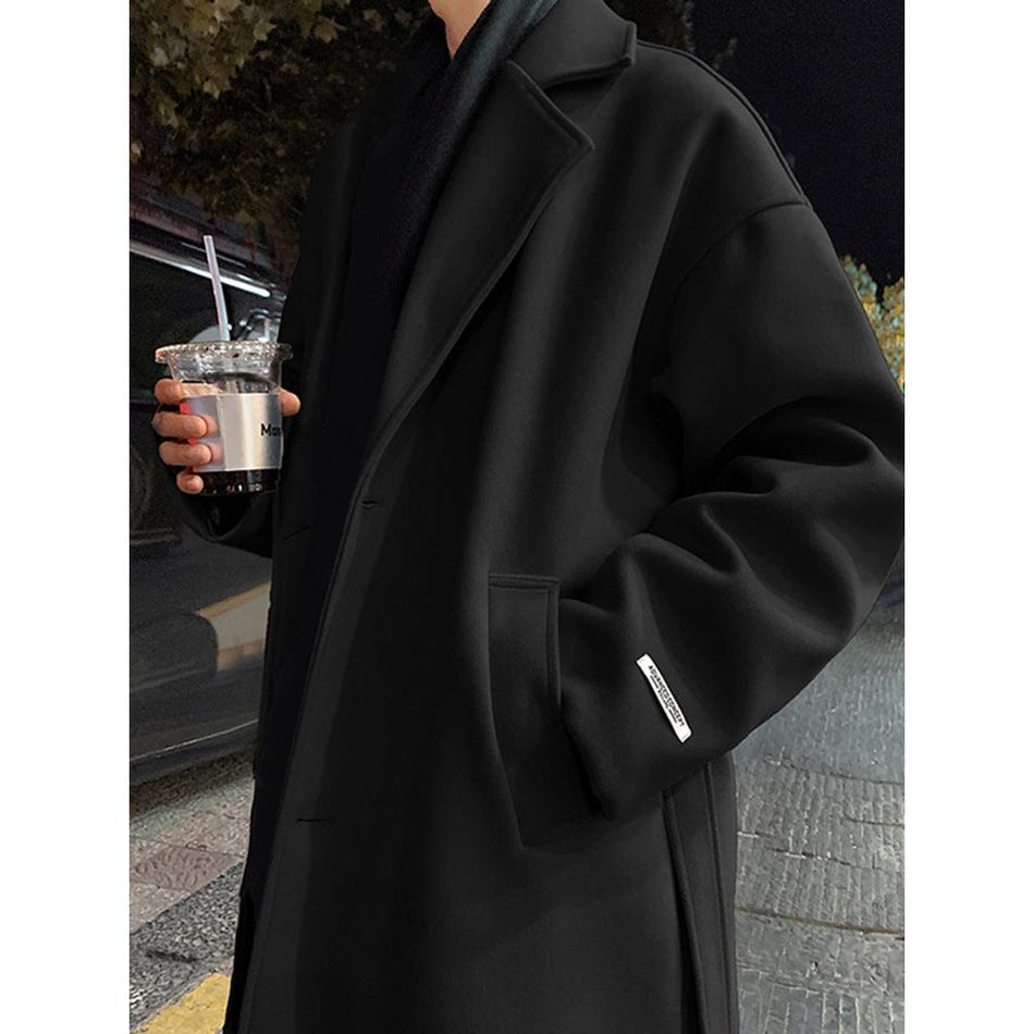 Mens British Style Mid-Length Woolen Coat Autumn Windbreaker