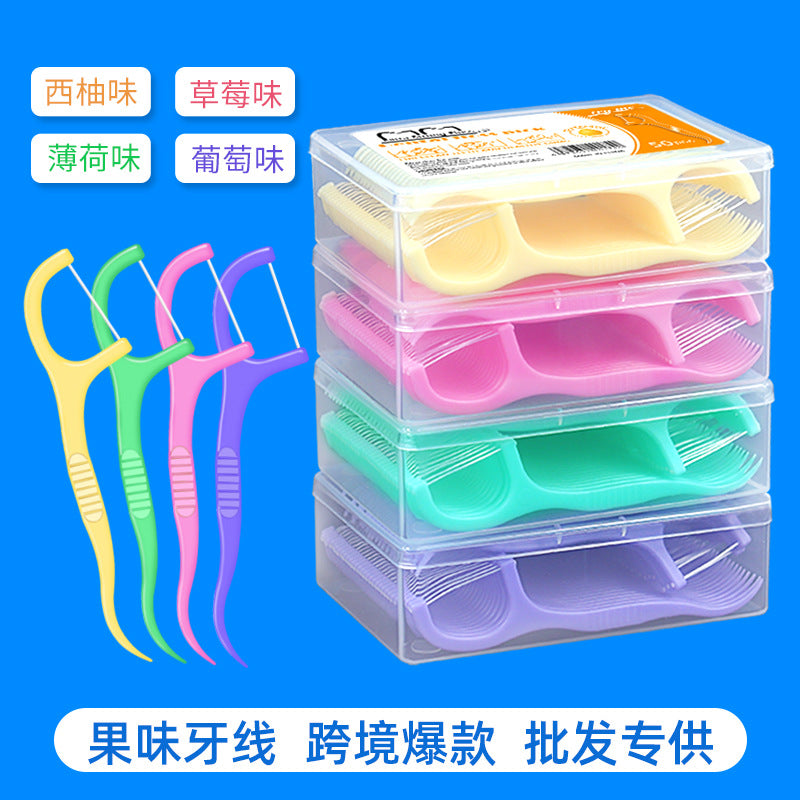 Ultra-Fine Fruit Flavor Dental Floss – 50 Disposable Sticks