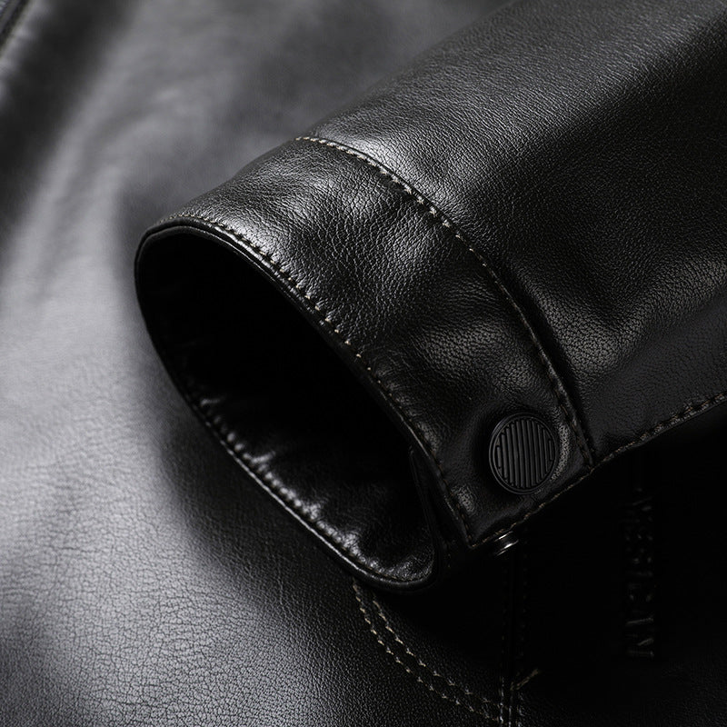 Men’s Sheepskin Leather Jacket for Middle-Aged Dad