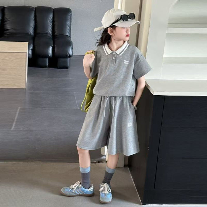 Girls Korean Lapel Shorts Two-Piece Summer Set – Baby & Children's Outfits – Image 1