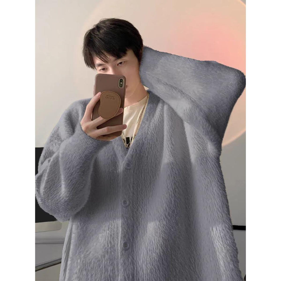 Couples Mink Velvet V-Neck Loose Knit Cardigan Jacket