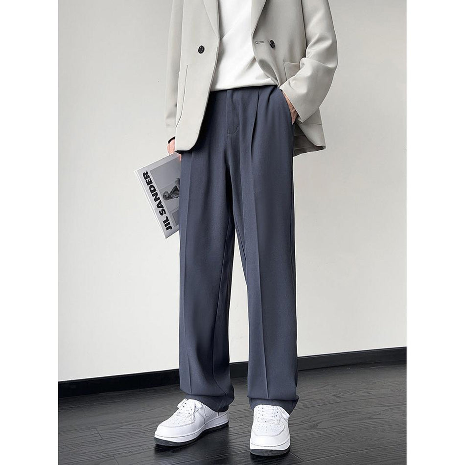 Men’s Drapey Wide-Leg Straight Casual Black Suit Trousers