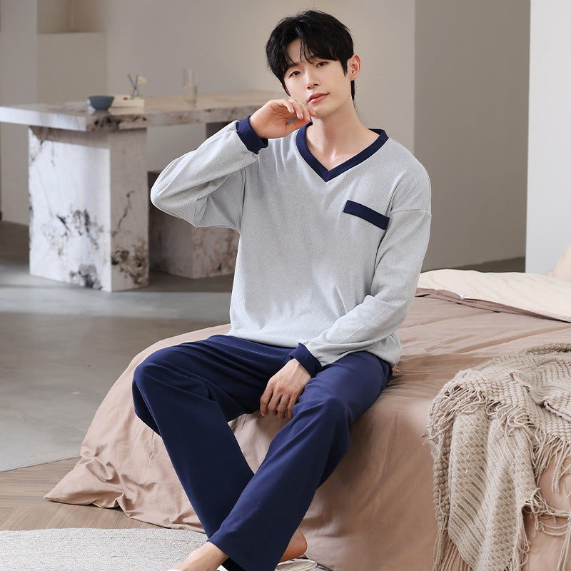 Men’s Velvet Pajama Set V Neck Pullover Warm Homewear