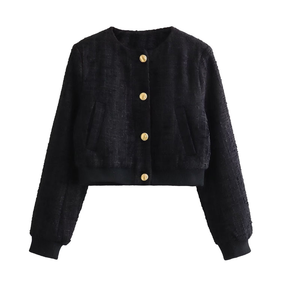 French Style Textured Short Aviator Jacket
