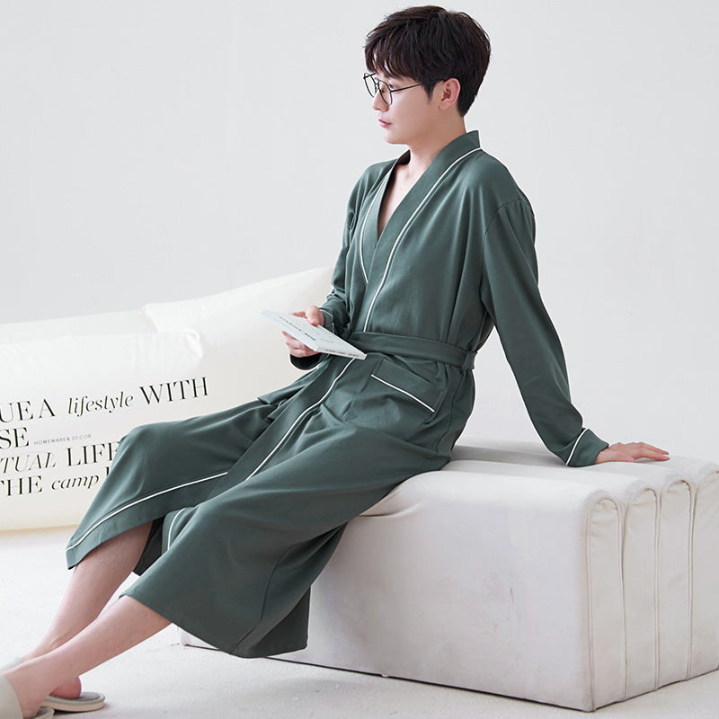 Men’s Cotton Long-Sleeve Bathrobe – Autumn Winter Home Robe