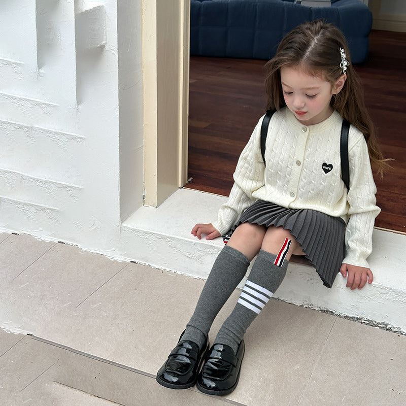 STOCK-Girls’ Korean Cable Knit Cardigan 2025