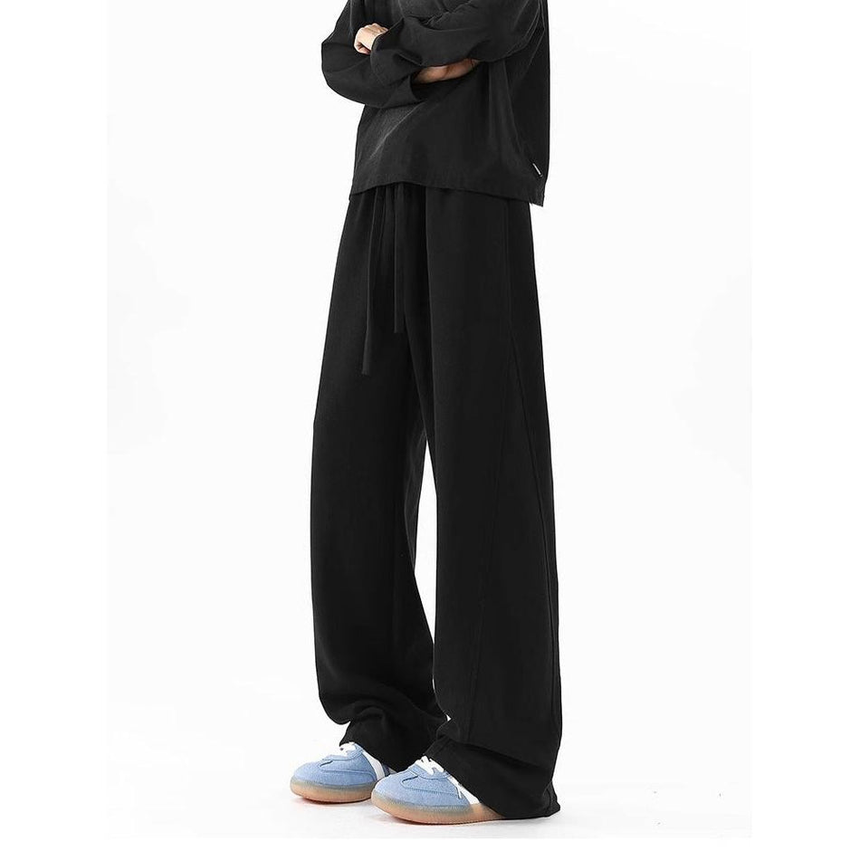Men’s Loose-Fit Fleece-Lined Wide-Leg Sweatpants Curved Hem