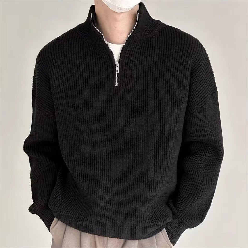 STOCK-Men’s Half-Zip Pullover Sweater – Hong Kong Casual Style