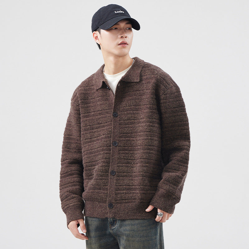 Men’s High-End Loose Lapel Knitted Cardigan Sweater