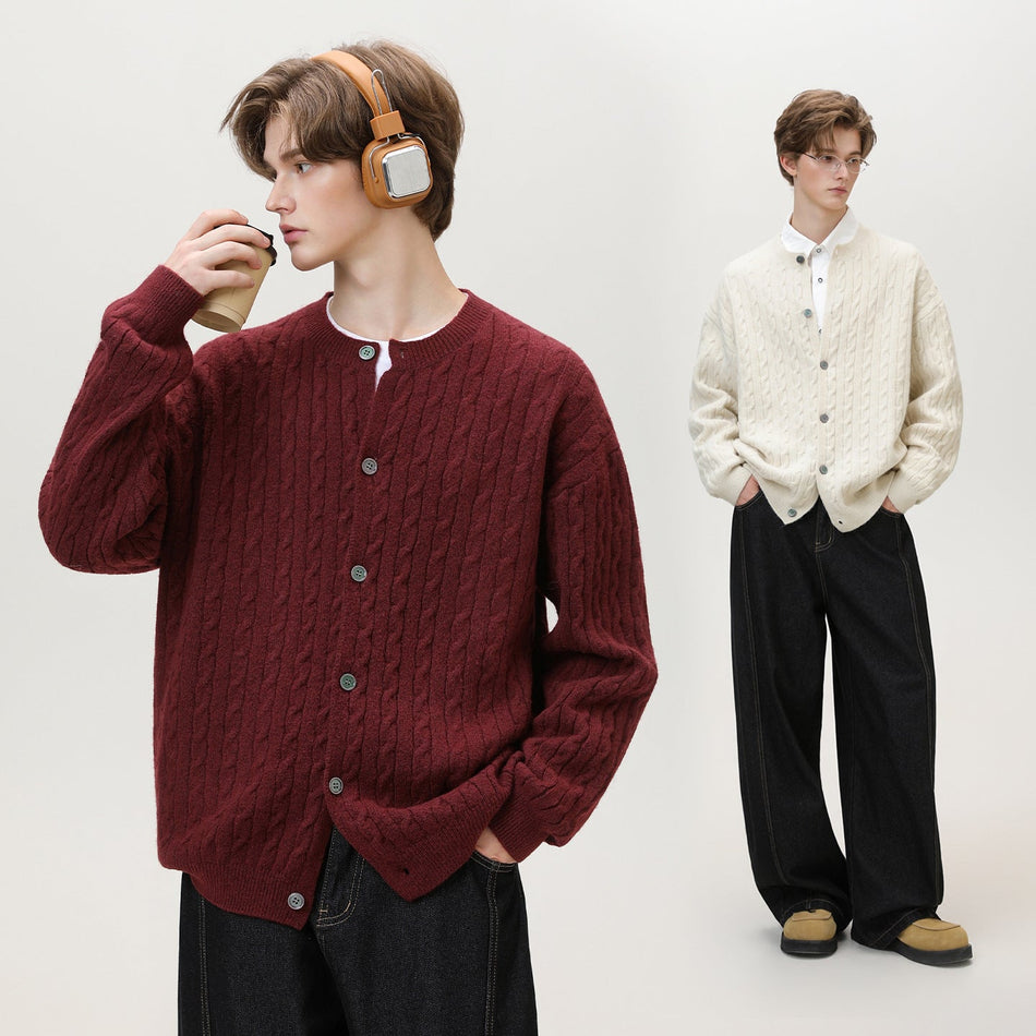Men's Retro Cable-Knit Cardigan – Autumn Winter Sweater Jacket