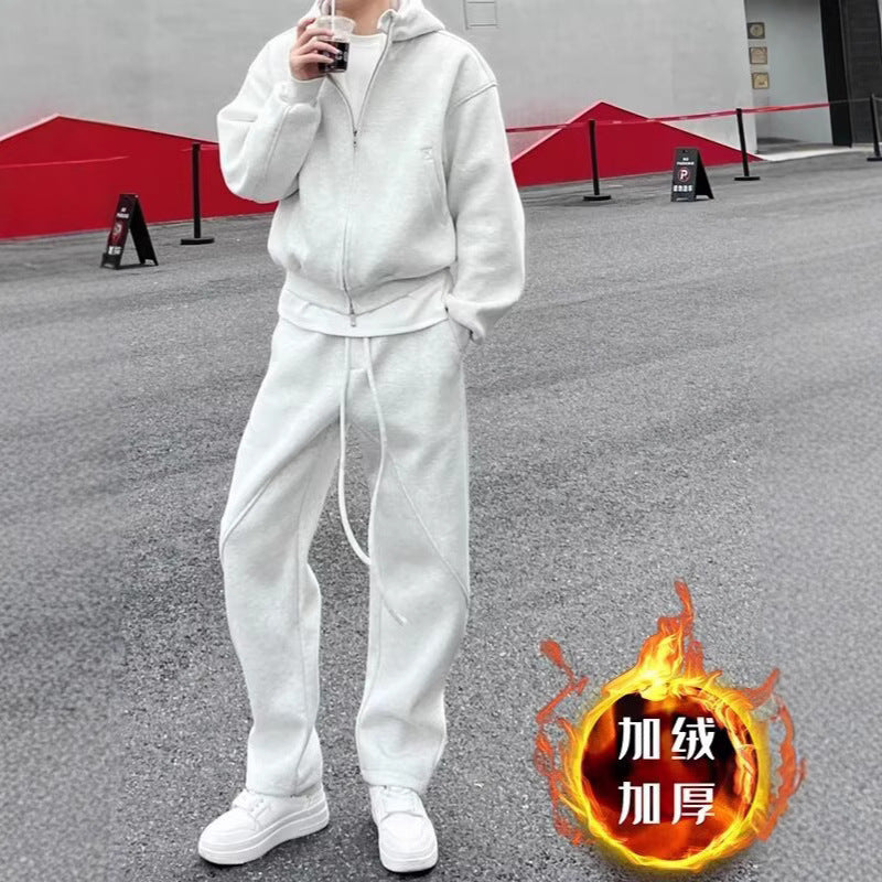 Men's Autumn-Winter Thick Cotton Loose Hooded Sports Suit