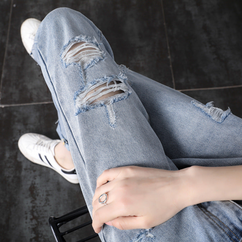 STOCK-Ripped High Waist Cropped Jeans – Slim & Trendy Fit