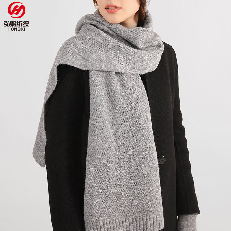 Women’s Pure Color Knitted Wool Scarf Soft Warm Winter