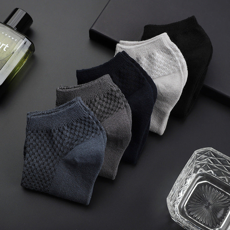 (Pack of 5)-Men’s Bamboo Cotton Boat Socks – Massage Sole No-Show