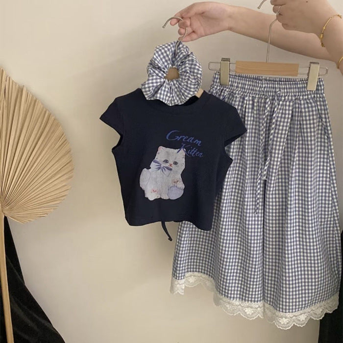Girls Korean Plaid Wide-Leg Summer Set – Baby & Children's Outfits – Image 6