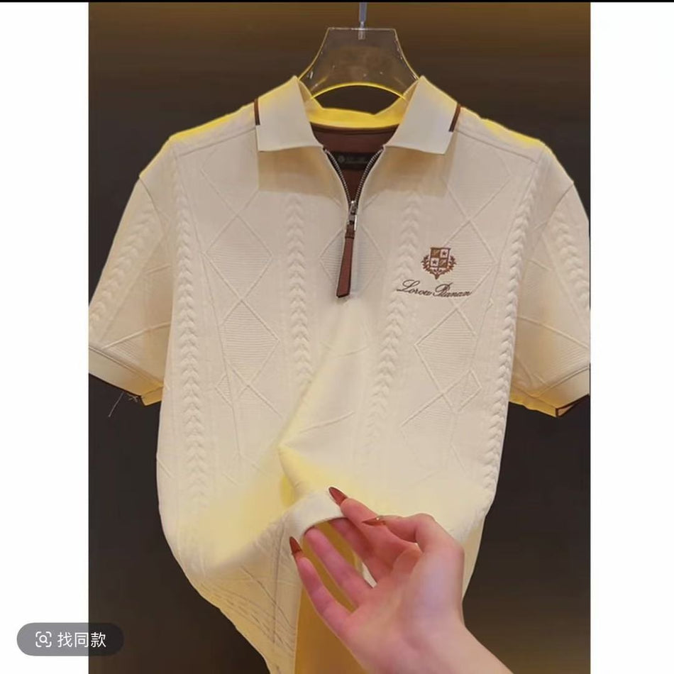 Men's Ice Silk Hollow Out Short Sleeve Polo Shirt