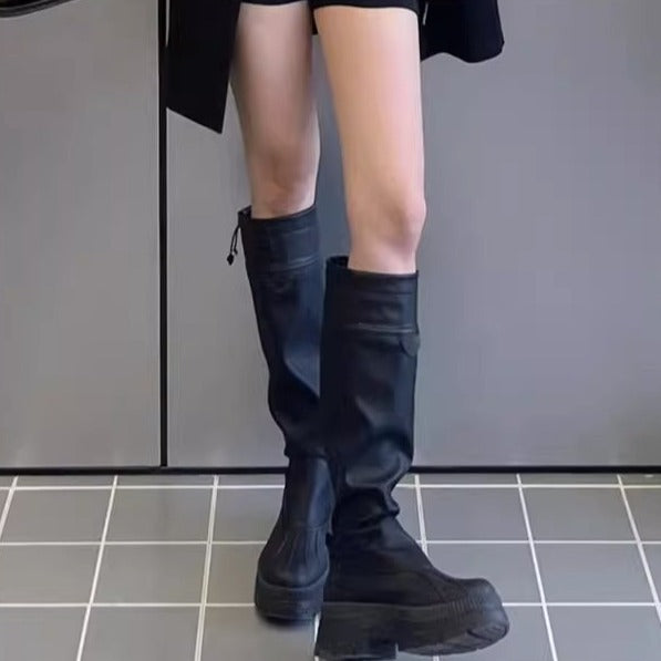 Slim-Fit Long Leather Trouser Boots