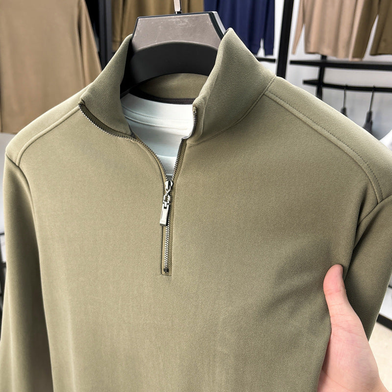 Men’s Velvet Half-Zip Sweatshirt – Warm Stand Collar Top