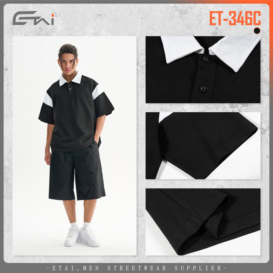 Etai Men's Pure Cotton Boxy Contrast Short-Sleeved Polo