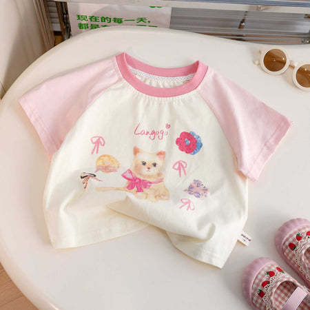 Girls Cartoon Color T-Shirt – Cute Summer Cotton Top – T-Shirts – Image 6