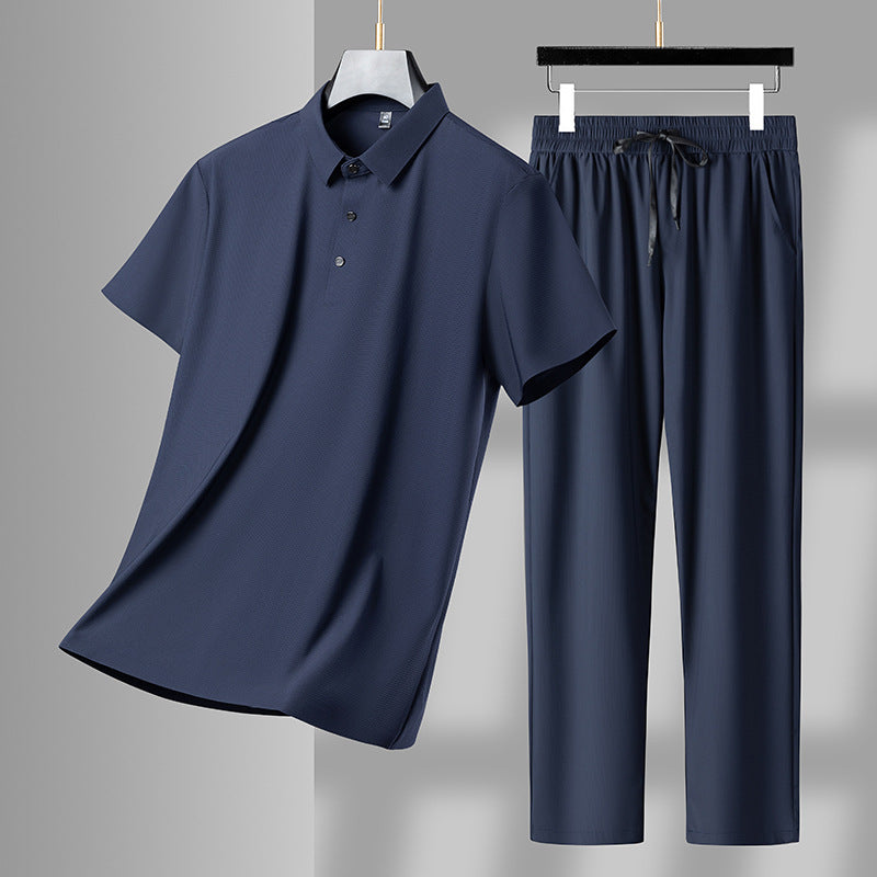 Men's Summer Ice Silk Polo Suit – Dad Two-Piece Set