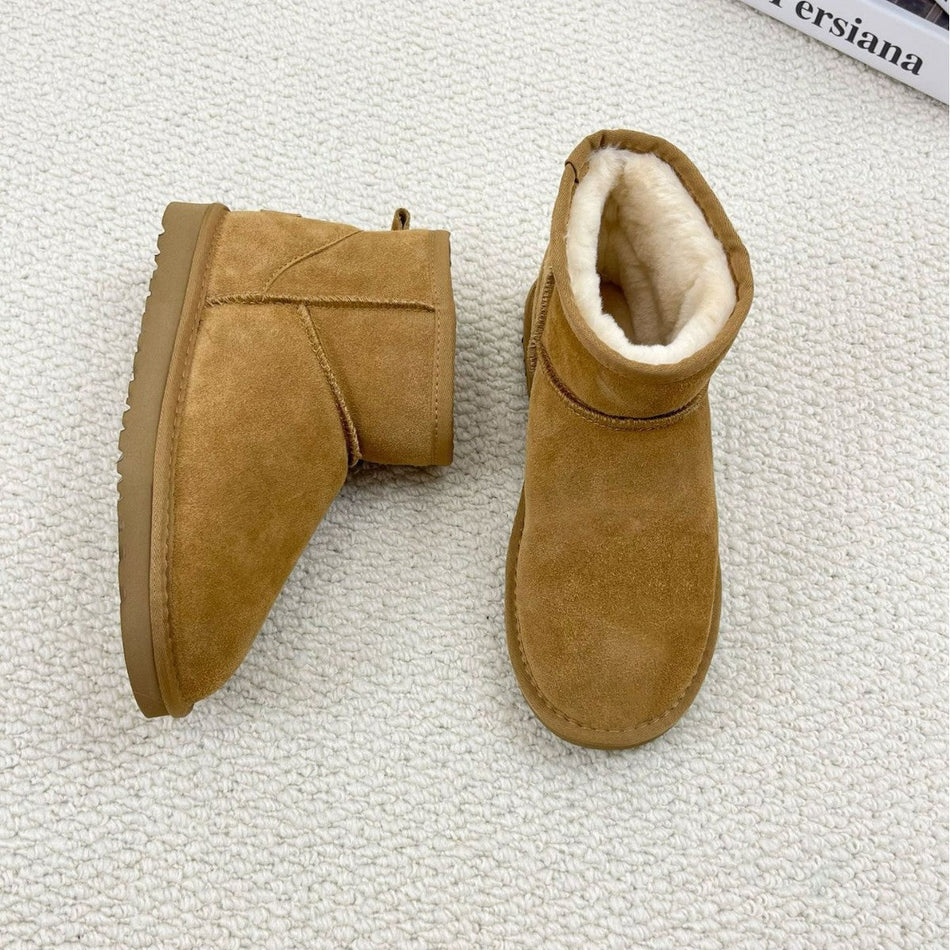 Genuine Leather Low-Top Snow Boots for Women – Warm