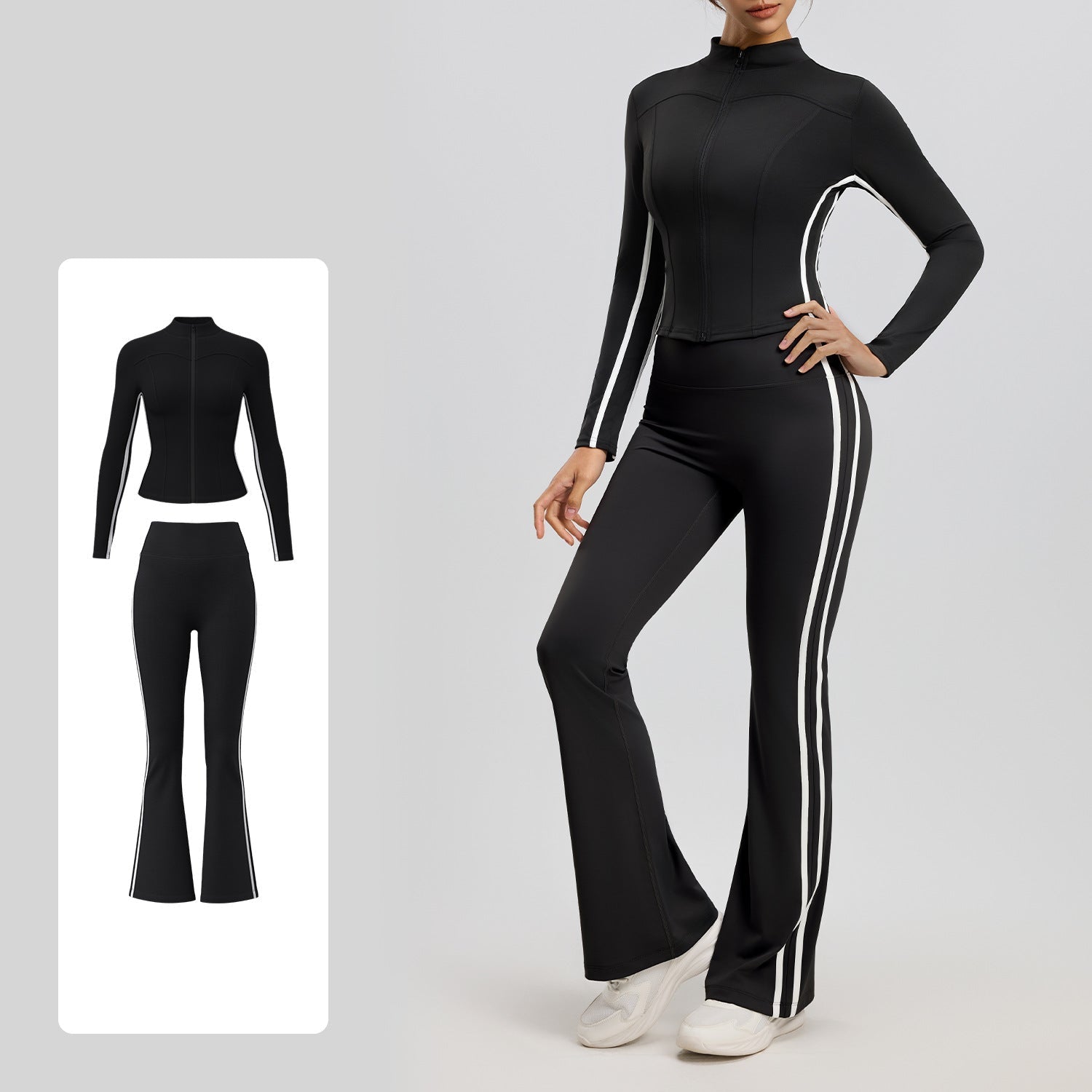 Star black + star black Women's Striped Yoga and Fitness Two-Piece Activewear Set