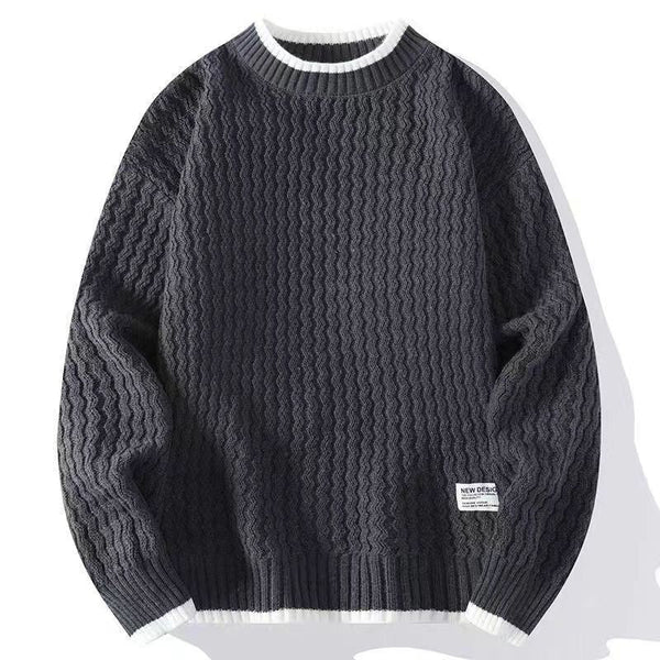 STOCK-Men’s Crewneck Knitted Fake Two-Piece Winter Sweater