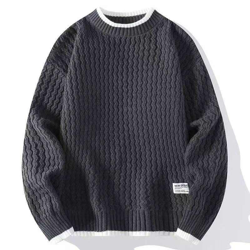 STOCK-Men’s Crewneck Knitted Fake Two-Piece Winter Sweater