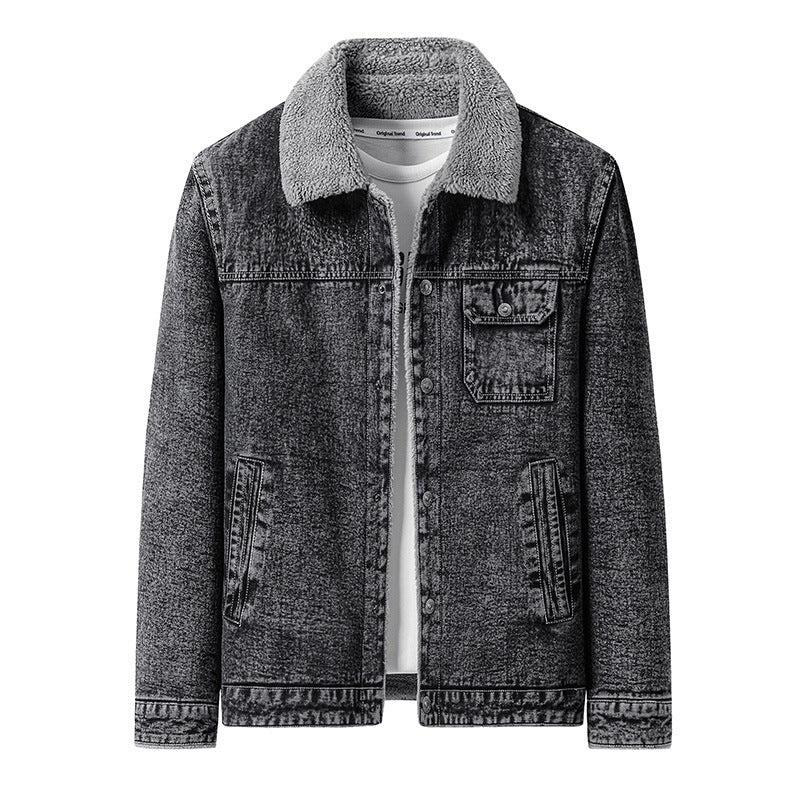 Men’s Winter Denim Coat | Fleece-Lined Lamb Fur Thick Jacket