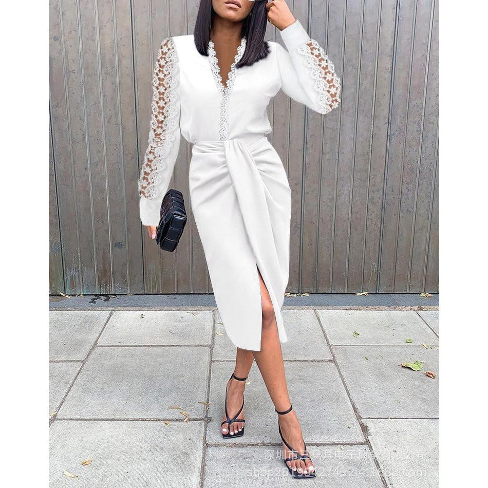 V-Neck Lace Waist Dress