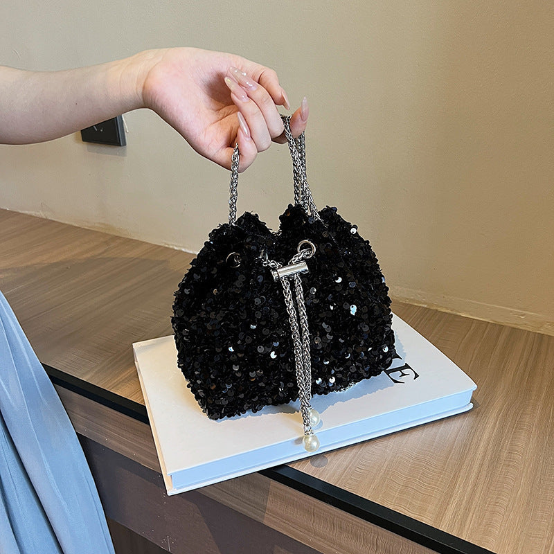 STOCK-Fashionable Personalized Sequin Bucket Bag – Korean Style
