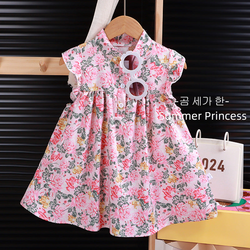 Girls' Floral A-Line Dress – Cute Princess Dress for Summer