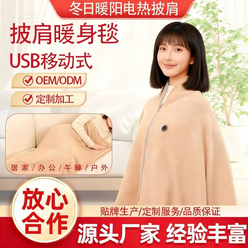 USB Graphene Electric Heating Shawl Multi-Speed Warm Blanket