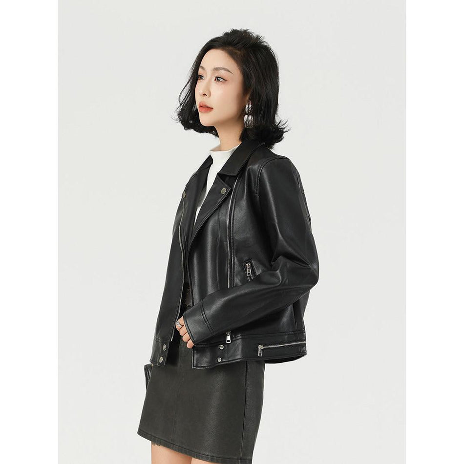 Women’s Short Suit Collar Leather Jacket